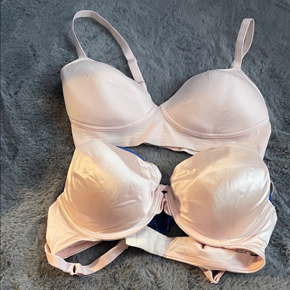 2Pack Bra one with underwire one without super soft light pink bras 34C